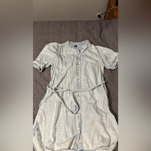 Bubble sleeve tie waist denim dress